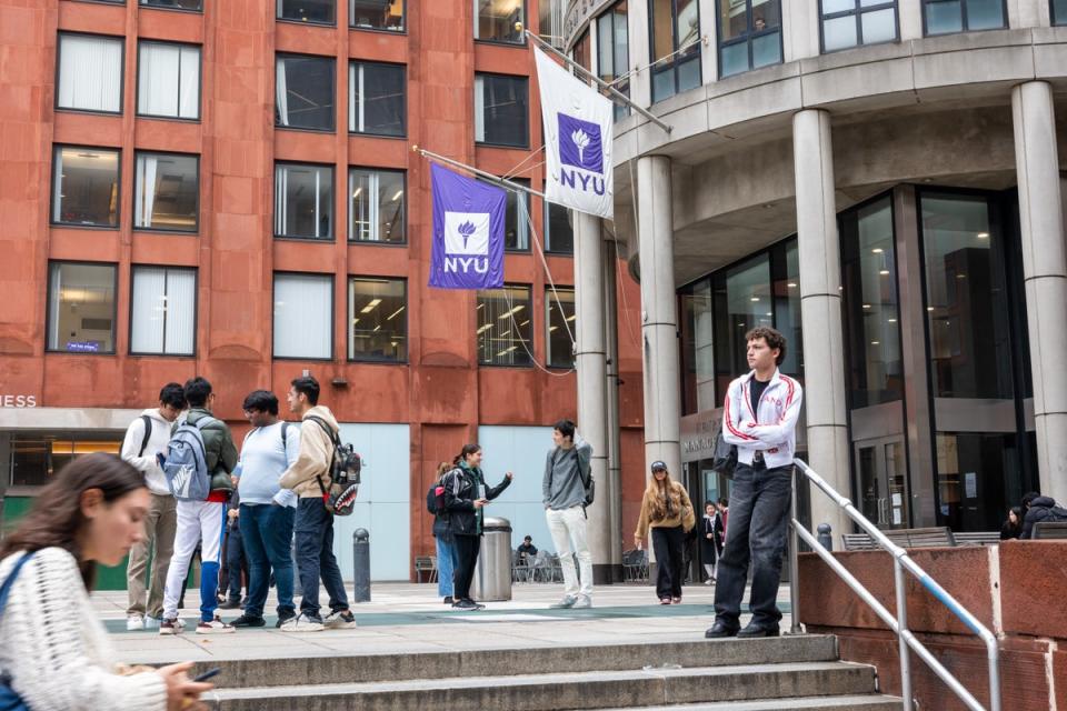 People walk by New York University (NYU) as tensions between supporters of Palestine and Israel increase on college campuses across the nation on October 30, 2023 in New York City. (Getty Images)