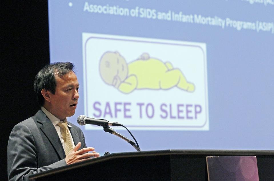 Dr. Michael C. Lu, associate administrator for the Maternal and Child Health Bureau of the Health Resources and Services Administration for the U. S. Department of Health and Human Services, speaks about infant health issues during a gathering Wednesday, Oct. 17, 2012 in Jackson, Miss., to discuss ways to reduce the state's infant mortality rate, which is the highest in the nation. In 2011, Mississippi had 9.4 deaths per 1,000 live births. The national rate was 6 deaths per 1,000 live births. The statistics are for children who die before reaching their first birthday. (AP Photo/Rogelio V. Solis)