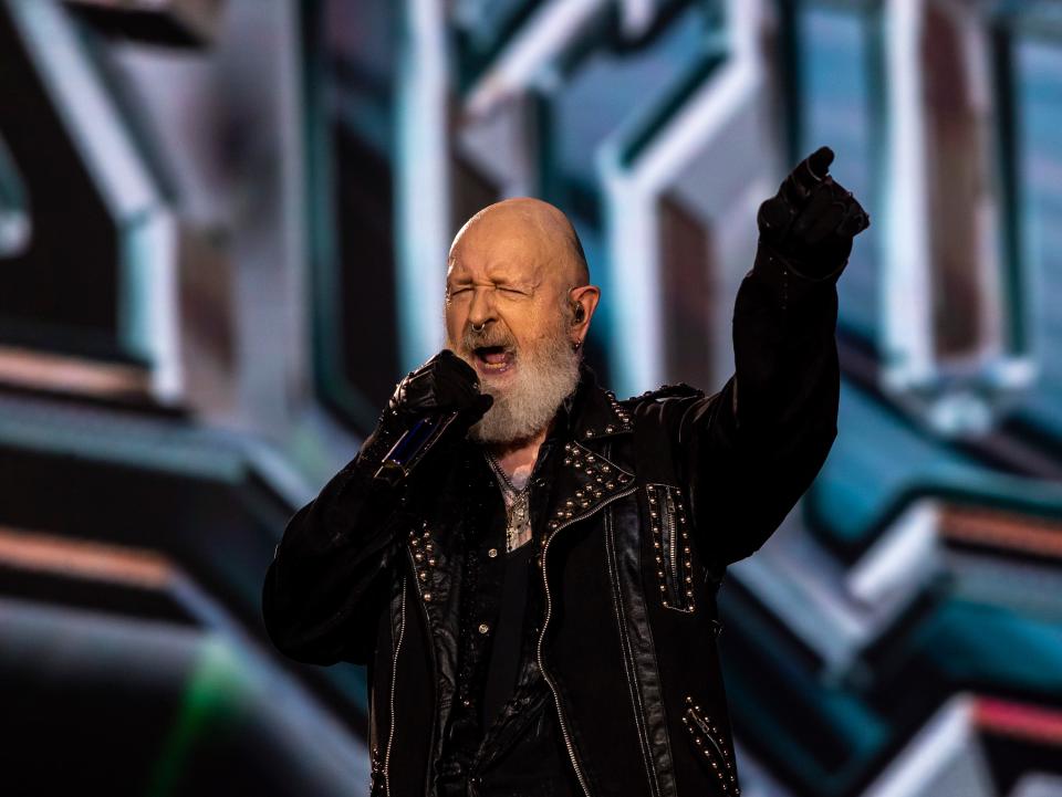 Lead Vocalist Rob Halford of Judas Priest sings during the Power Trip Music Festival at the Empire Polo Club in Indio, Calif., Saturday, Oct. 7, 2023.