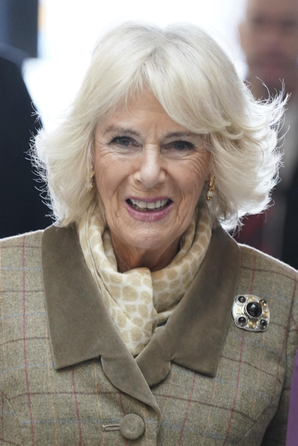 Britain's Queen Camilla opens the new 'Safe Space' during a visit to Aberdeen Art Gallery, as part of an initiative to provide help and guidance to people if they suspect someone is living with domestic abuse, in Aberdeen, Scotland, Thursday Jan. 18, 2024. (Andrew Milligan/PA via AP)