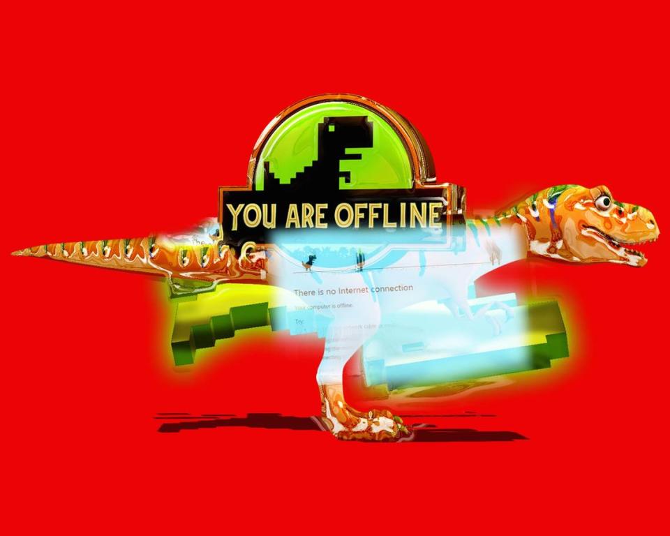 “Offline_TREX” by the local artist known as fart.pdf is in “Off the Plantation: The Emancipation” exhibit at Elder Gallery of Contemporary Art.