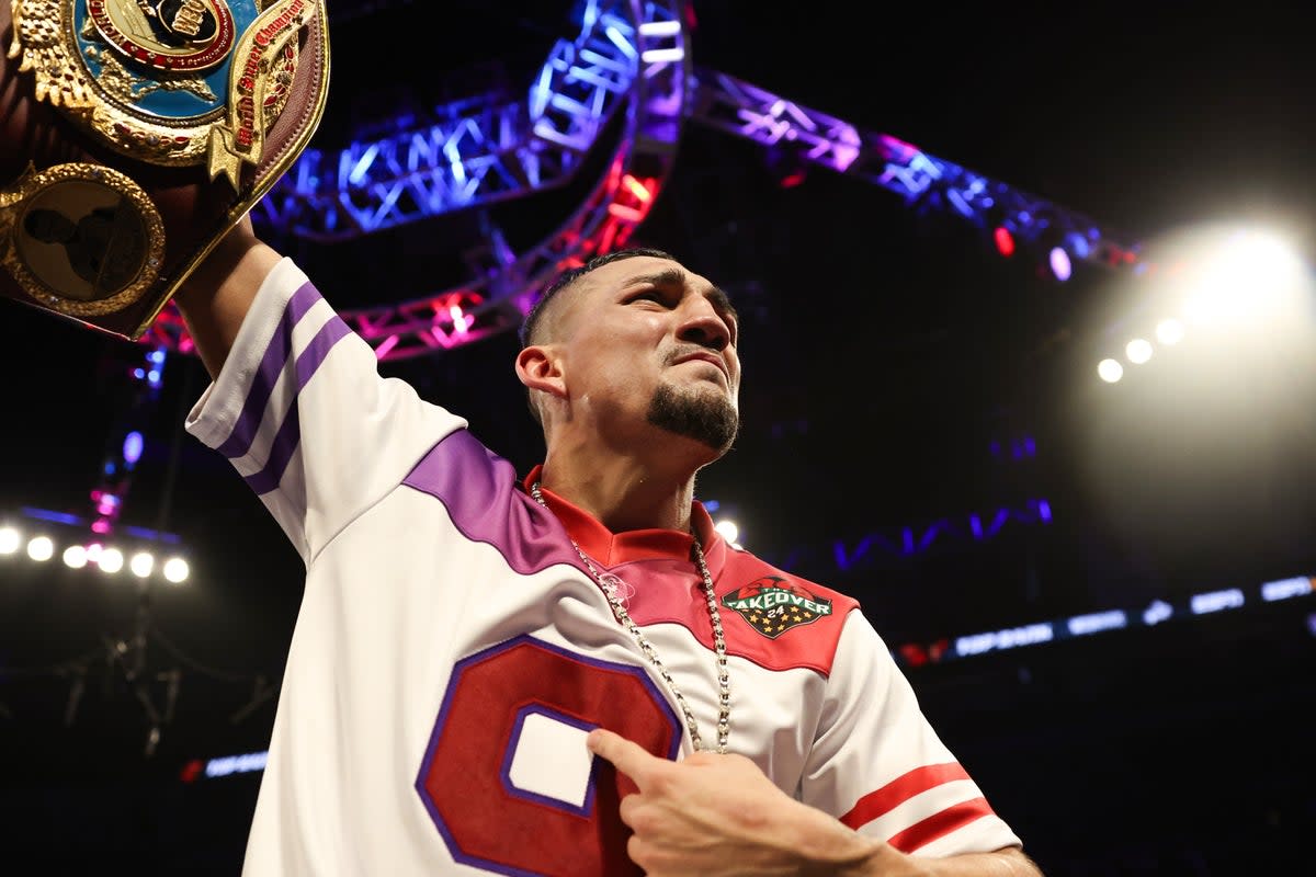 Lopez raises the WBO super-lightweight title after retaining the belt against Jamaine Ortiz (Getty Images)