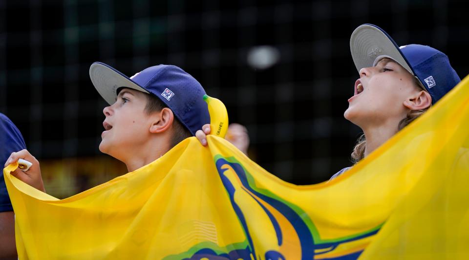 Fans yell from the stands Friday, June 30, 2023, during the Savannah Bananas World Tour at Victory Field in Indianapolis. 