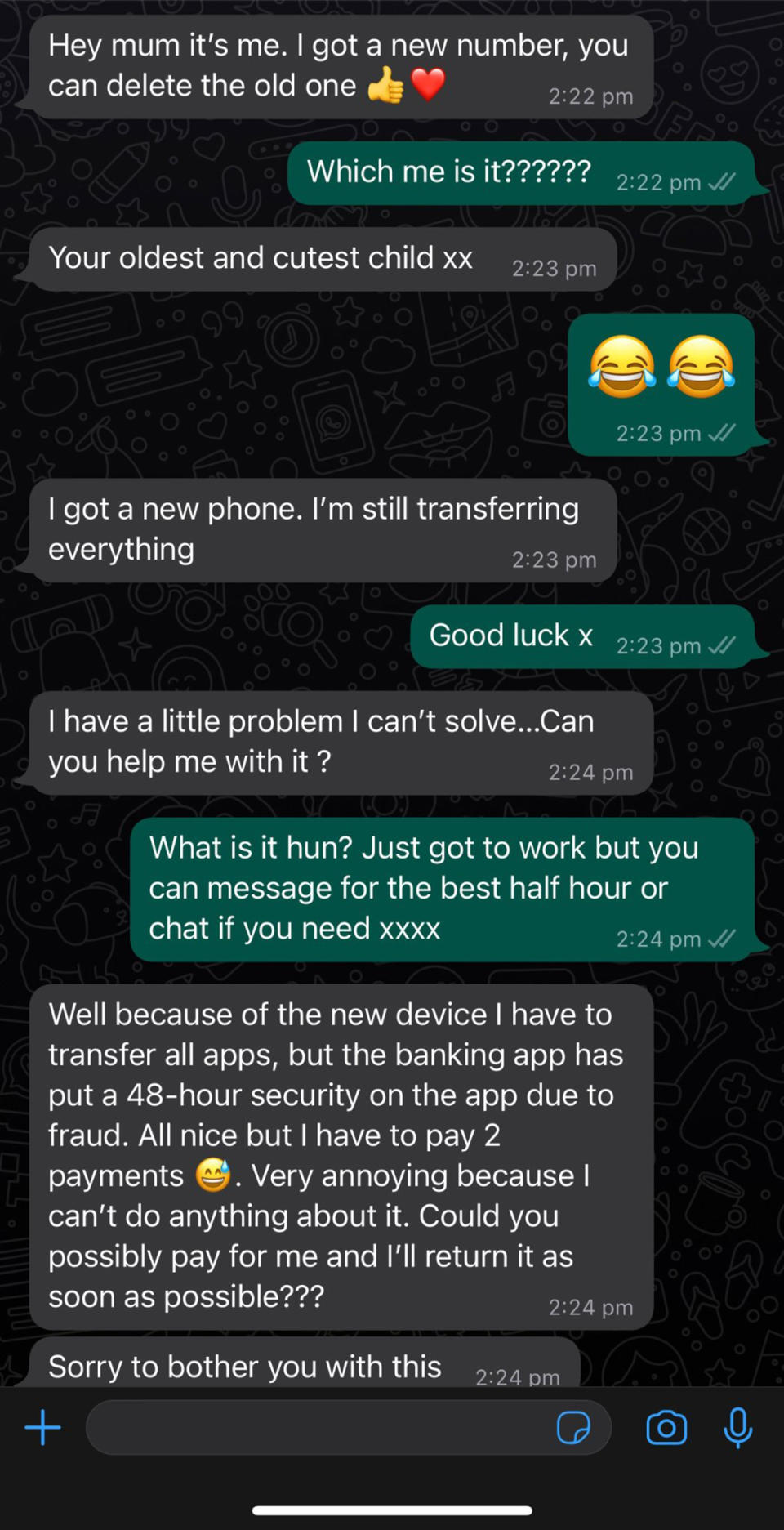 A scam targeting parents has been spreading across Australia via Whatsapp or text messages. Credit: NSW Police Force/ Facebook