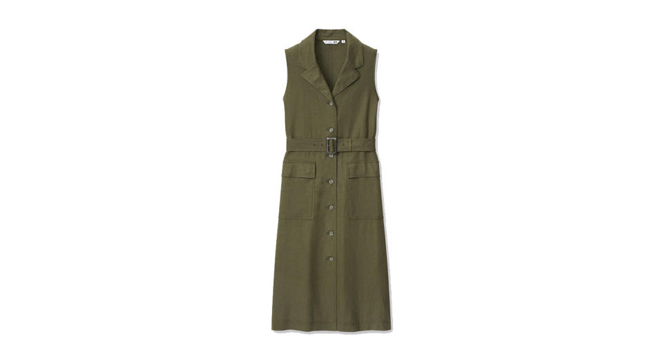 JW ANDERSON LINEN BLEND BELTED SLEEVELESS LAPEL DRESS