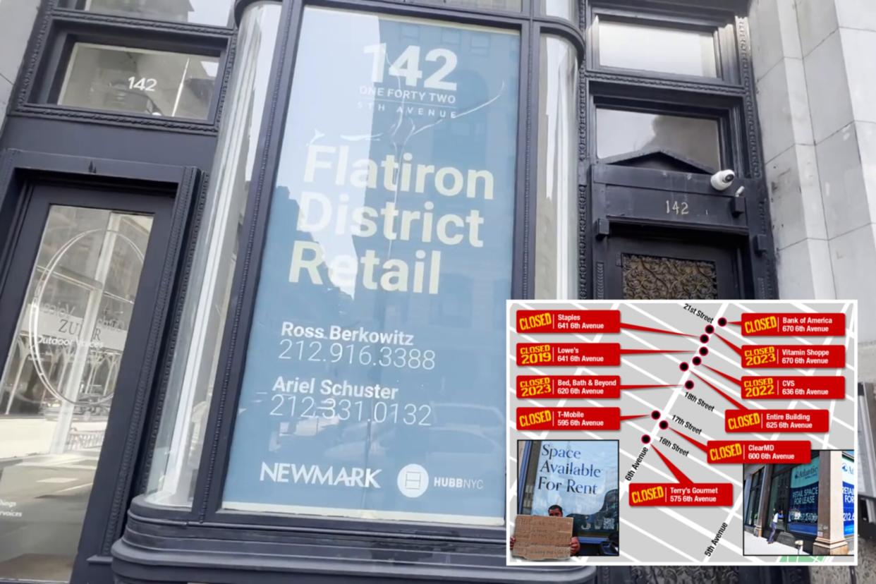 gif of flatiron district storefronts, map
