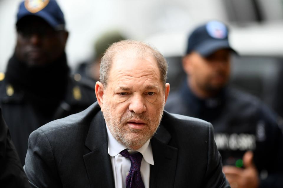 Harvey Weinstein arrives at the Manhattan Criminal Court on Feb. 10 in New York City. (Photo: JOHANNES EISELE via Getty Images)