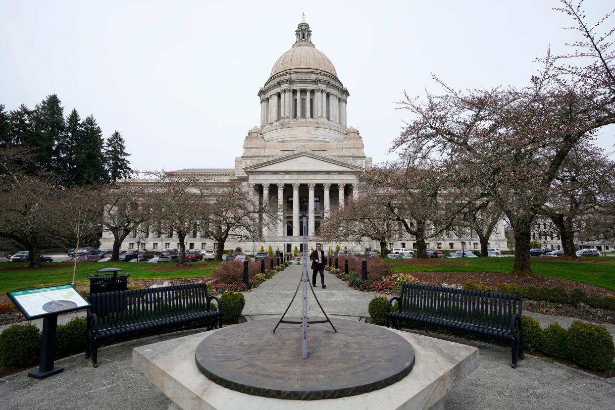 The sun dial stands in front of the Legislative Building in March 2022 at the state Capitol in Olympia.