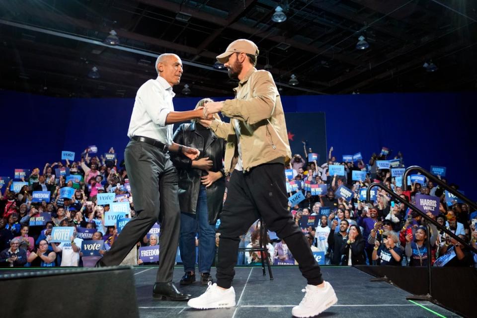 Eminem came out for the Democrats in Detroit (AP)