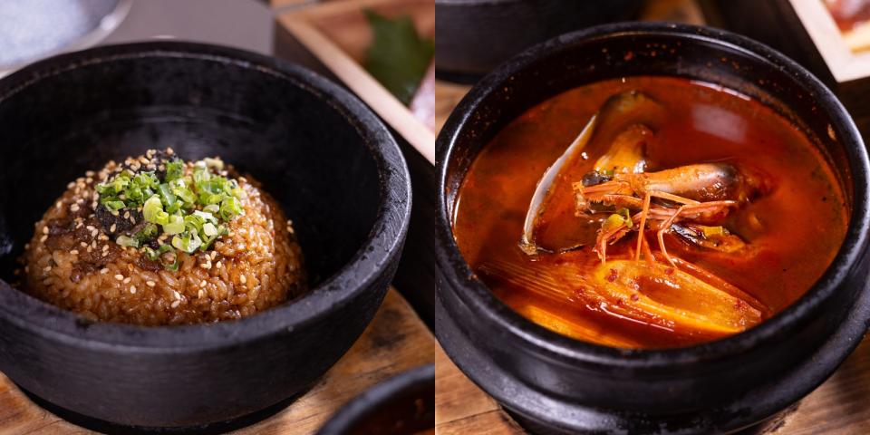松露⁠和牛炒飯（左）；韓式辣豆腐海鮮湯（右）