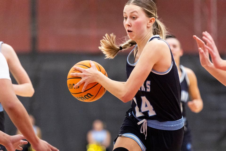 Salem Hills Skyhawks’ Madi King (24) drives to the basket during a game against the West Panthers at West High School in Salt Lake City on Thursday, Feb. 22, 2024. | Marielle Scott, Deseret News