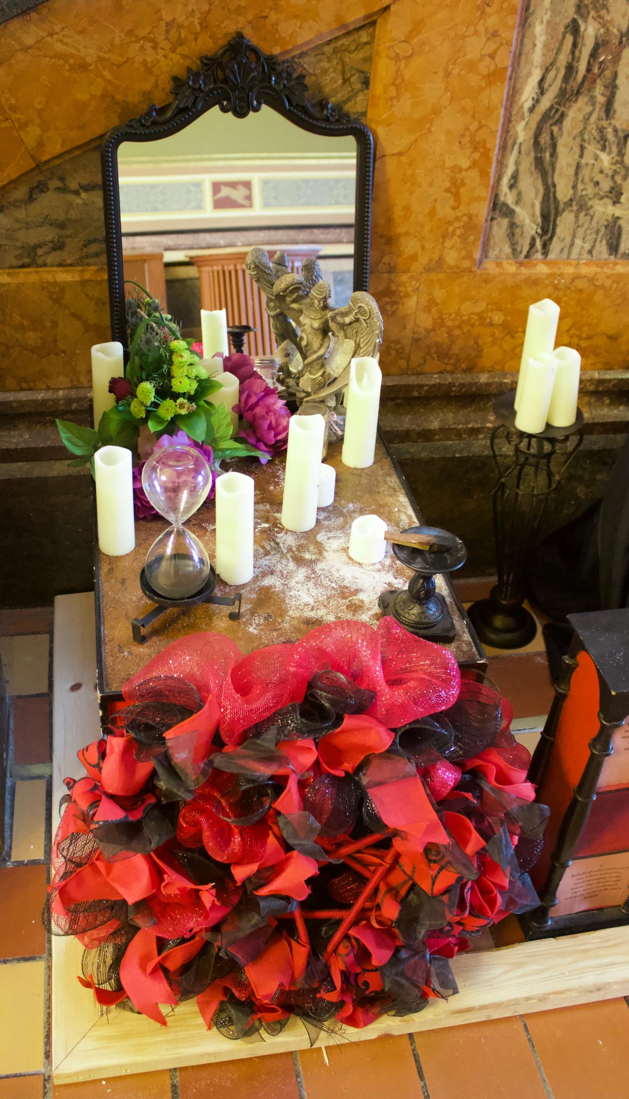 The satanic display at the Iowa State Capitol, after being vandalized.