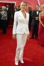 <p>Fresh off her 2000 Oscar win for Best Supporting Actress, Angelina Jolie rocked a white suit and a sleek ponytail. </p>