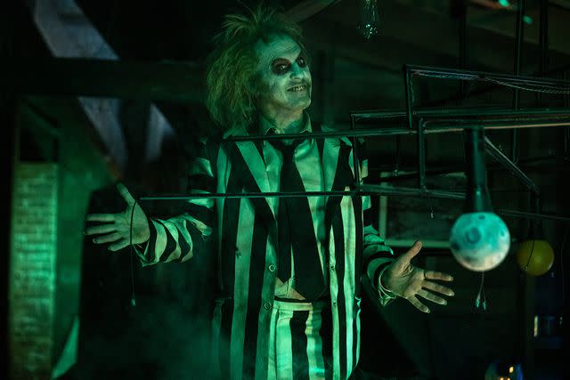 <p>Parisa Taghizadeh/Warner Bros.</p> Michael Keaton as Beetlejuice in 'Beetlejuice Beetlejuice.'