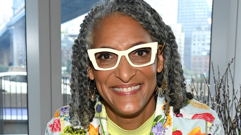 Carla Hall, big white glasses