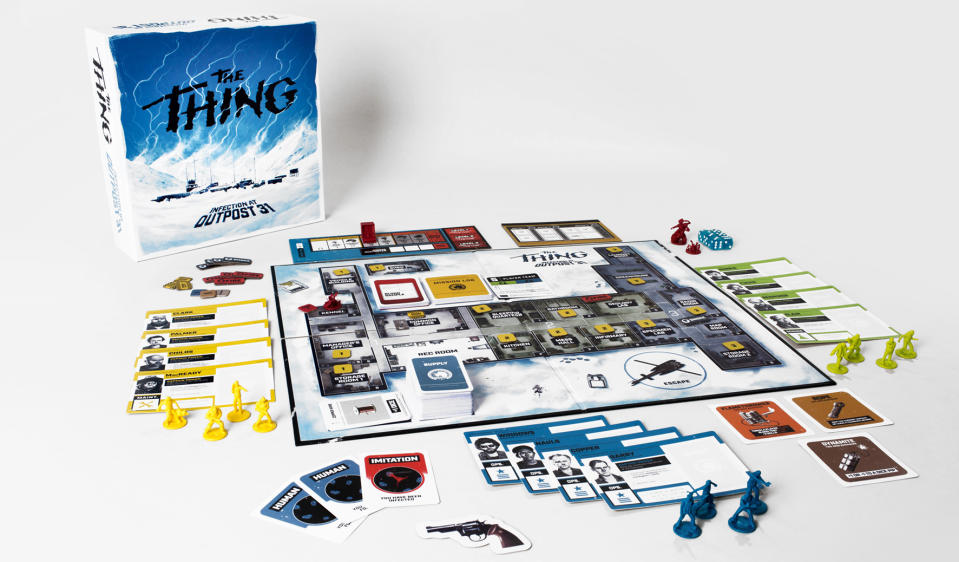 <p>John Carpenter’s terrifying sci-fi horror classic has been transformed into Mondo’s insanely detailed board game where up to eight players assume the roles of the film characters, trying to suss out who has been infected by the Thing and then ultimately escape from the Antarctic base.<br><strong>Buy: <a rel="nofollow noopener" href="http://www.thinkgeek.com/product/khtu/" target="_blank" data-ylk="slk:ThinkGeek;elm:context_link;itc:0;sec:content-canvas" class="link ">ThinkGeek</a></strong> </p>