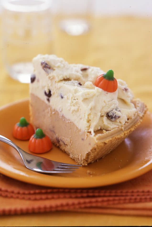 <p>Who says ice cream cake is just for summer? Top this easy no-bake cake with <a href="https://www.amazon.com/Fall-Mellowcreme-Pumpkins-Candy-Approx/dp/B005PWDBN6/?tag=syn-yahoo-20&ascsubtag=%5Bartid%7C10070.g.1664%5Bsrc%7Cyahoo-us" rel="nofollow noopener" target="_blank" data-ylk="slk:candy corn pumpkins;elm:context_link;itc:0;sec:content-canvas" class="link ">candy corn pumpkins</a> for an extra festive touch.</p><p><a href="https://www.womansday.com/food-recipes/food-drinks/recipes/a18355/smores-pumpkin-chip-ice-cream-cake-rbk1107/" rel="nofollow noopener" target="_blank" data-ylk="slk:Get the recipe for S'Mores Pumpkin Chocolate-Chip Ice Cream Cake.;elm:context_link;itc:0;sec:content-canvas" class="link "><em>Get the recipe for S'Mores Pumpkin Chocolate-Chip Ice Cream Cake.</em></a></p>