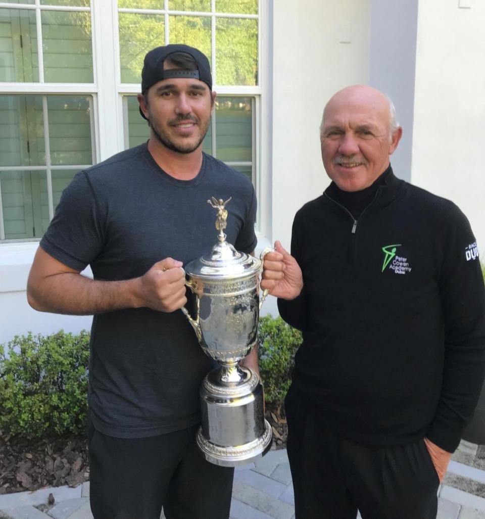 Winning formula | Brooks Koepka with coach Pete Cowen and the US Open trophy