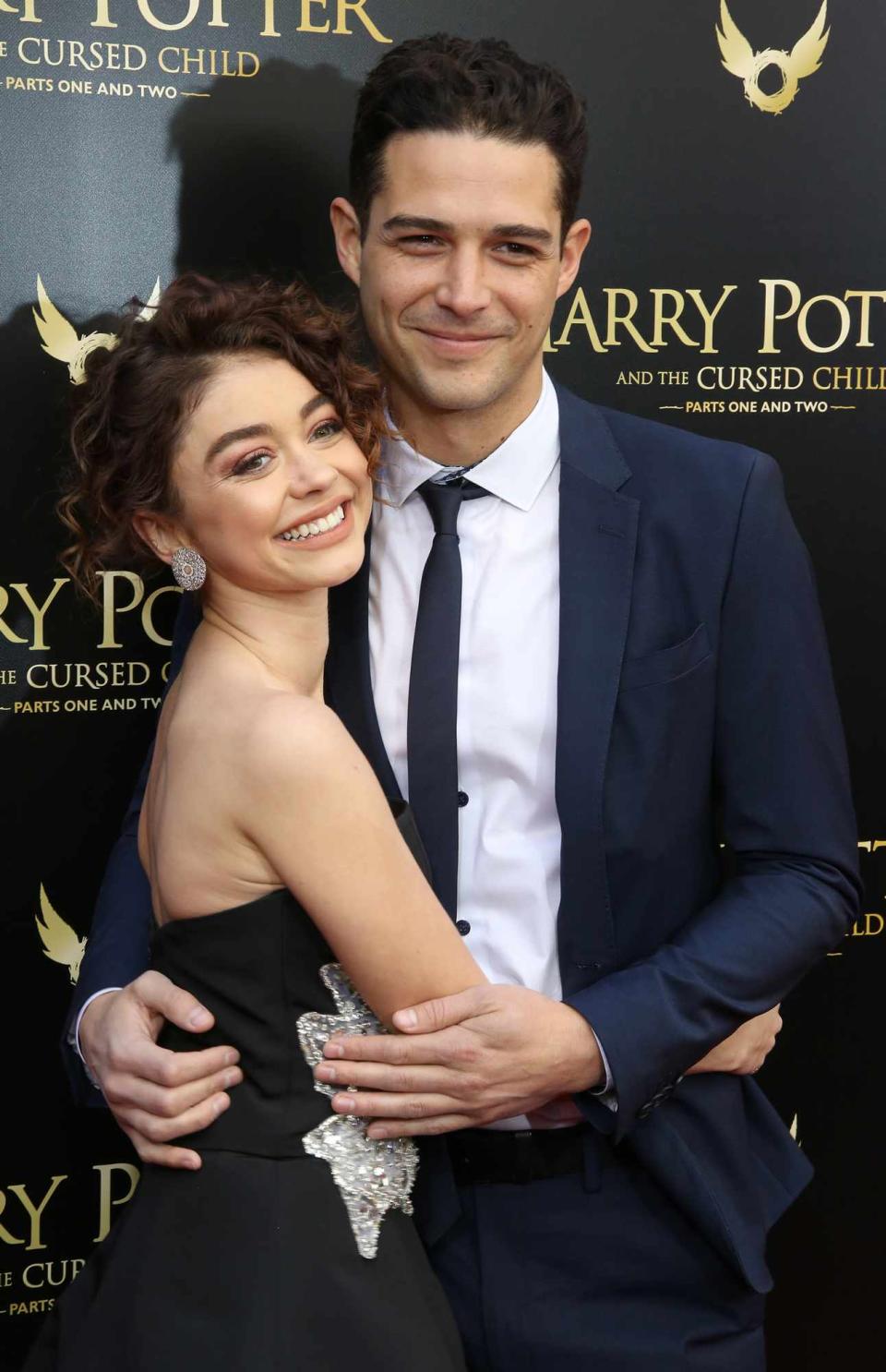 Sarah Hyland and Wells Adams attend the Broadway Opening Day performance of 'Harry Potter and the Cursed Child Parts One and Two' at The Lyric Theatre on April 22, 2018 in New York City