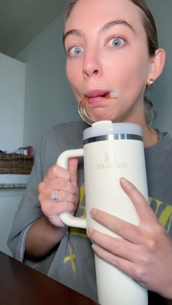 Another content creator couldn’t get over how funny it looked to drink through the straw, showing off a wide-eyed visage as she slurped from a massive bottle. @rachelmadisoncarlisle/TikTok