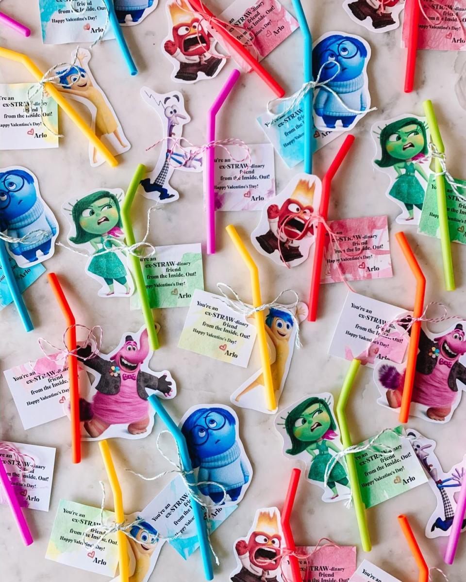 <p>These punny valentines inspired by the Pixar movie <em>Inside Out </em>include reusable silicone straws instead of candy, making them as sustainable as they are adorable.</p><p>Get the <strong><a href="https://studiodiy.com/easy-valentine-idea-inside-out-valentines/" rel="nofollow noopener" target="_blank" data-ylk="slk:Inside Out Valentines tutorial;elm:context_link;itc:0;sec:content-canvas" class="link "><em>Inside Out </em>Valentines tutorial</a> </strong>at Studio DIY.</p><p><a class="link " href="https://www.amazon.com/Comfy-Package-Striped-Flexible-Drinking/dp/B088VTQRBY/?tag=syn-yahoo-20&ascsubtag=%5Bartid%7C10070.g.2138%5Bsrc%7Cyahoo-us" rel="nofollow noopener" target="_blank" data-ylk="slk:Shop Now;elm:context_link;itc:0;sec:content-canvas">Shop Now</a></p>