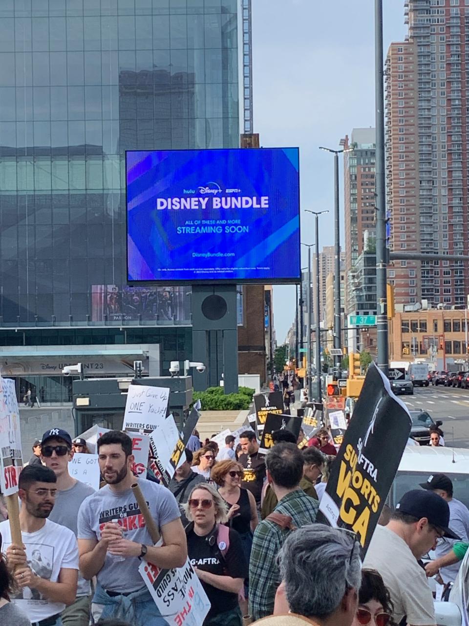 Picketers outside the Disney upfront in NY (Sean Piccoli)