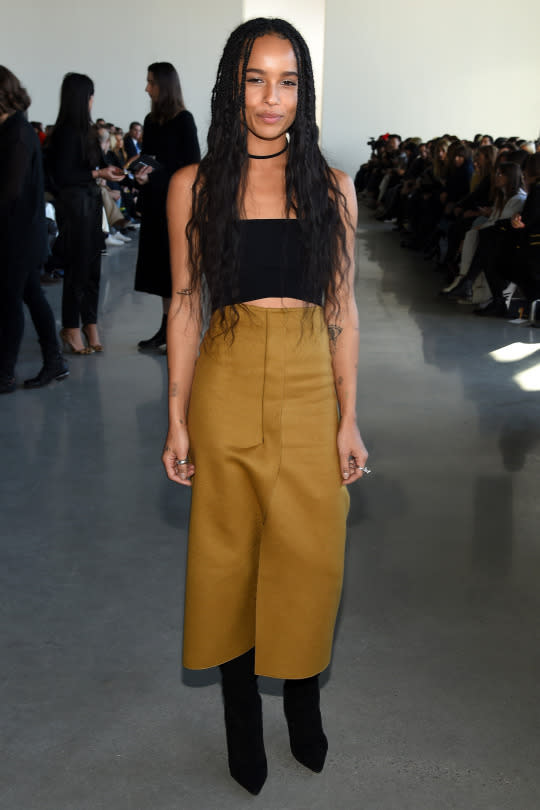 Zoë Kravitz is picture-perfect in mustard yellow at the Calvin Klein fall 2016 show. (Photo: Getty)