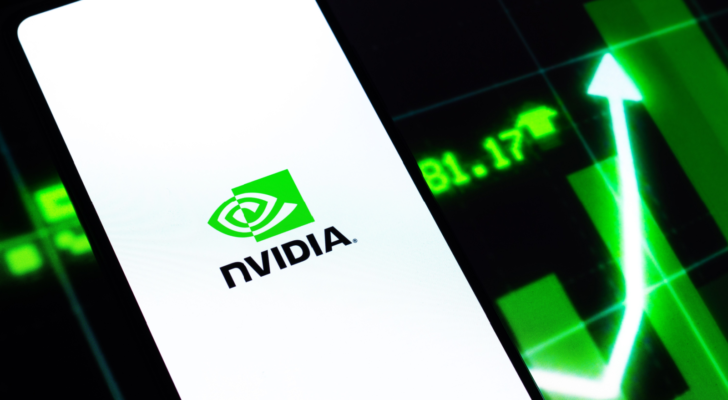 Nvidia (NVDA) logo on phone screen stock image.
