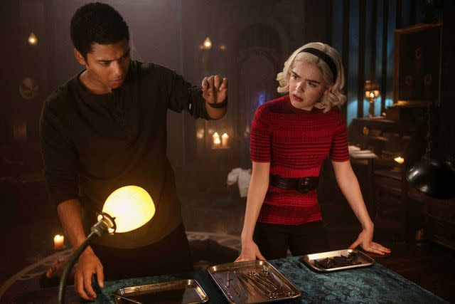 <p>netflix</p> (L) Chance Perdomo and Sabrina Spellman in 'Chilling Adventures of Sabrina'