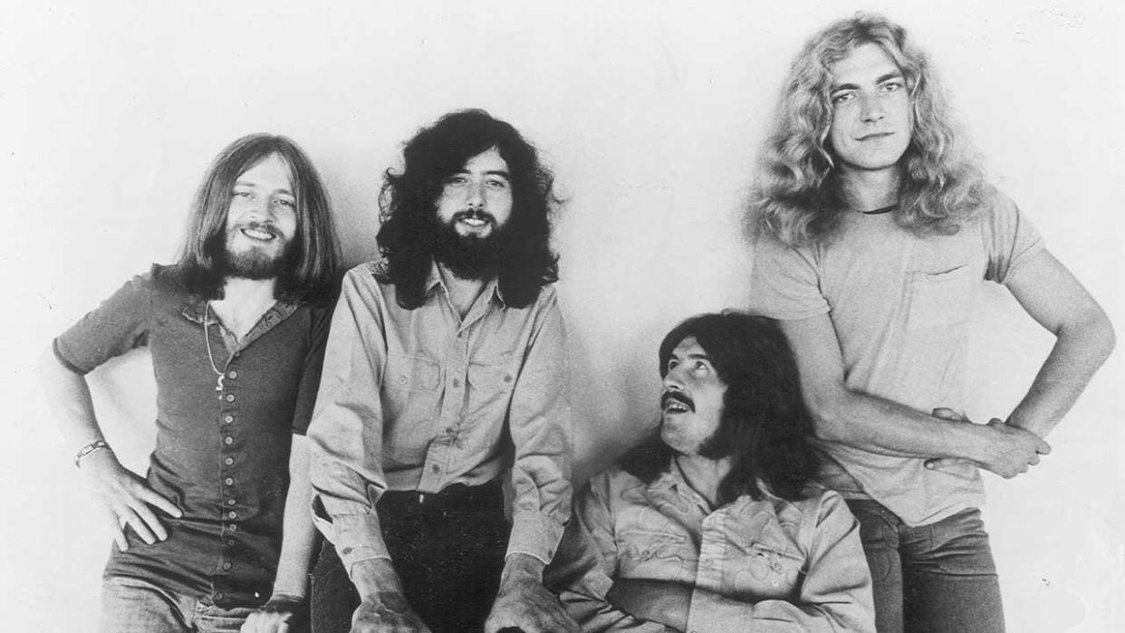  Rock band "Led Zeppelin" poses for a portrait in 1970. (L-R) John Paul Jones, Jimmy Page, John Bonham, Robert Plant 