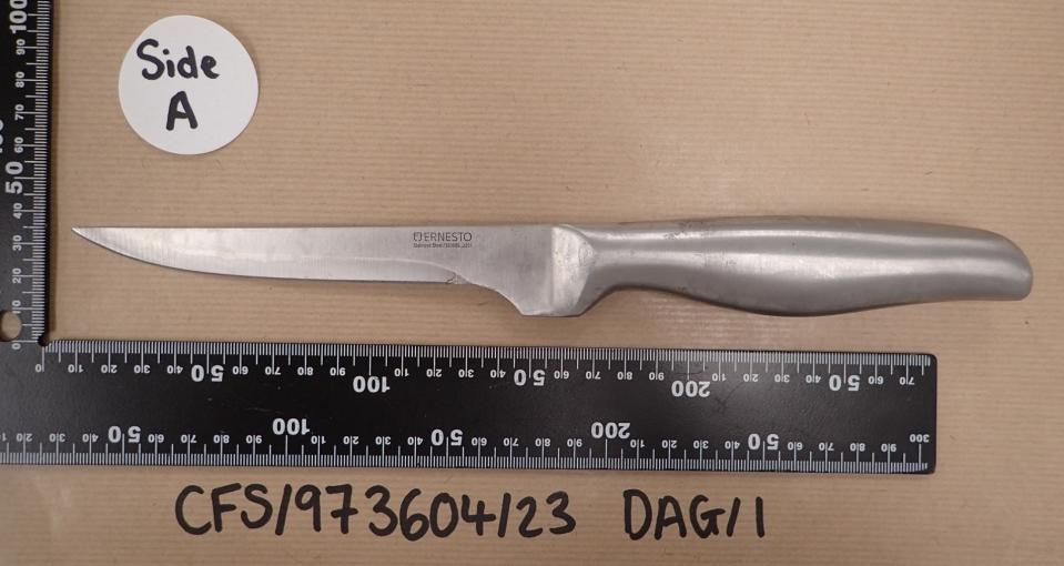 The knife used by Cameron Davis to murder Lorna England (Picture: Devon and Cornwall Police)