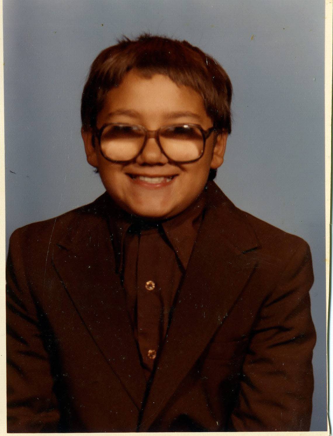 Chris Jacobs wearing his Sunday suit for his third grade school photo in Scotland County.