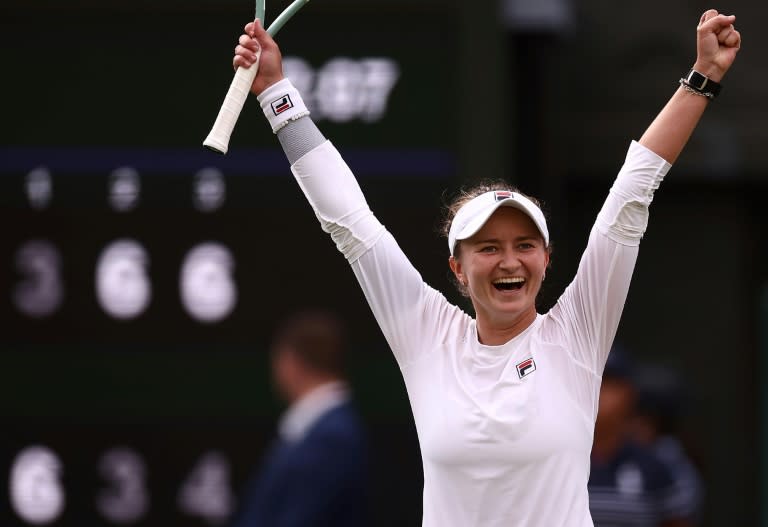 Novotna inspiration: Barbora Krejcikova celebrates winning against Elena Rybakina (HENRY NICHOLLS)