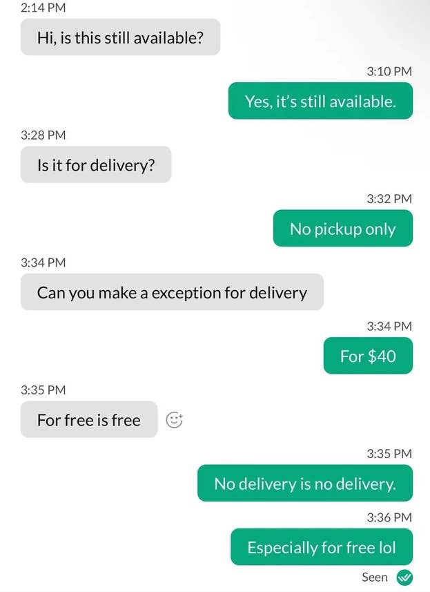 text messages asking for a free desk to be delivered