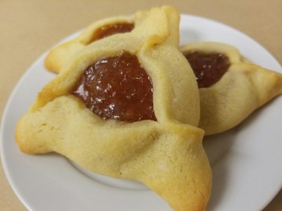 Apricot hamantaschen was made by Hannah Sattler, owner of Hannah's Kitchen