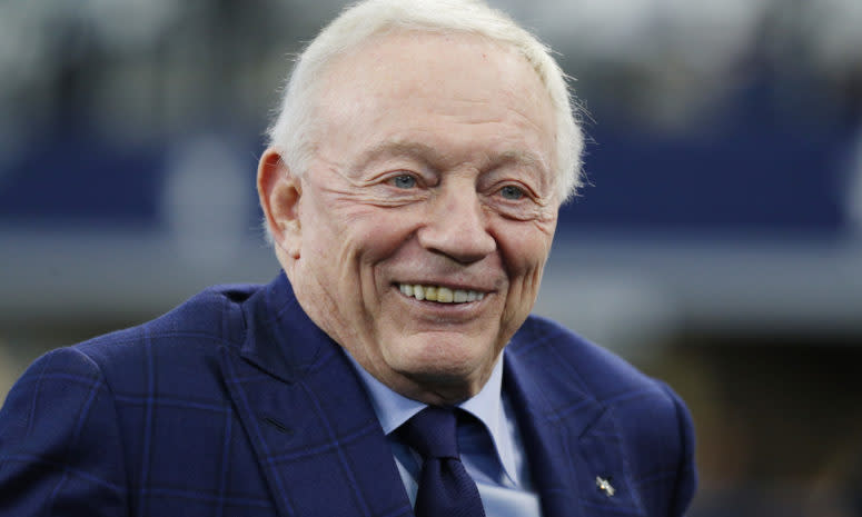 Dallas Cowboys owner Jerry Jones on the field.