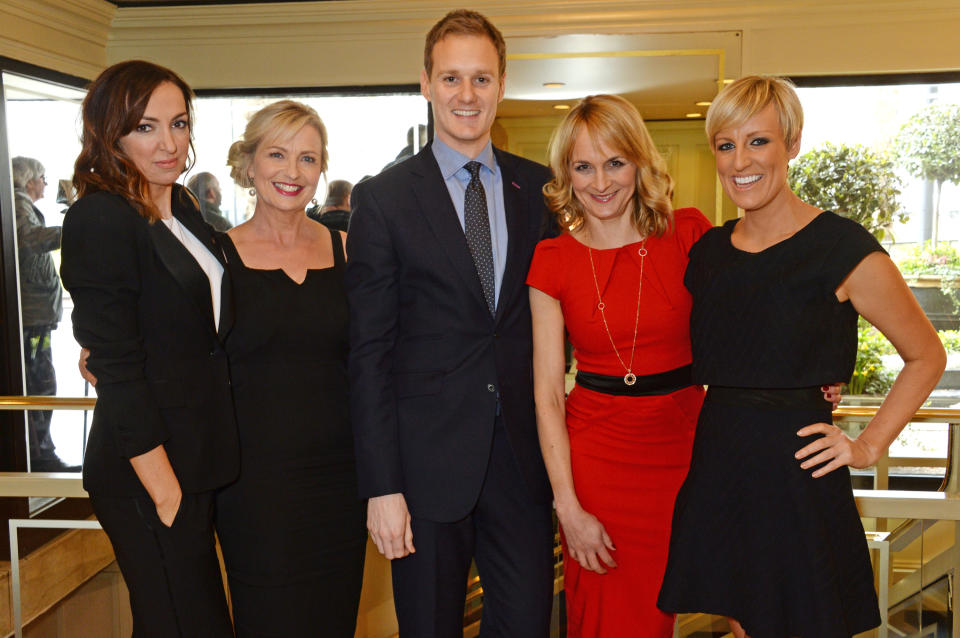 LONDON, ENGLAND - MARCH 08: (L to R) Sally Nugent, Carol Kirkwood, Dan Walker, Louise Minchin and Stephanie McGovern of BBC Breakfast attend the TRIC Awards at Grosvenor House Hotel at The Grosvenor House Hotel on March 8, 2016 in London, England. (Photo by David M. Benett/Dave Benett/Getty Images)