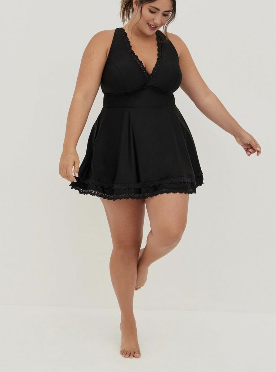 5) Wireless Mid Lace Trimmed Swim Dress With Brief