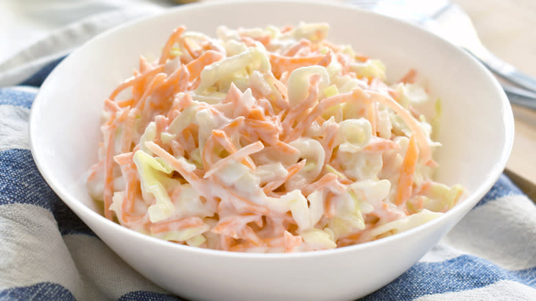 coleslaw in white bowl