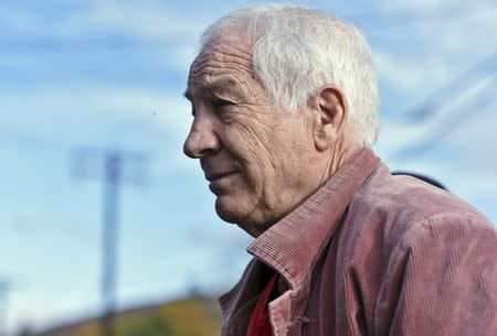 FILE PHOTO: Convicted child molester Jerry Sandusky, a former assistant football coach at Penn State University, arrives at the Centre County Courthouse in Bellefonte, Pennsylvania, U.S. on October 29, 2015. REUTERS/Pat Little/File Photo