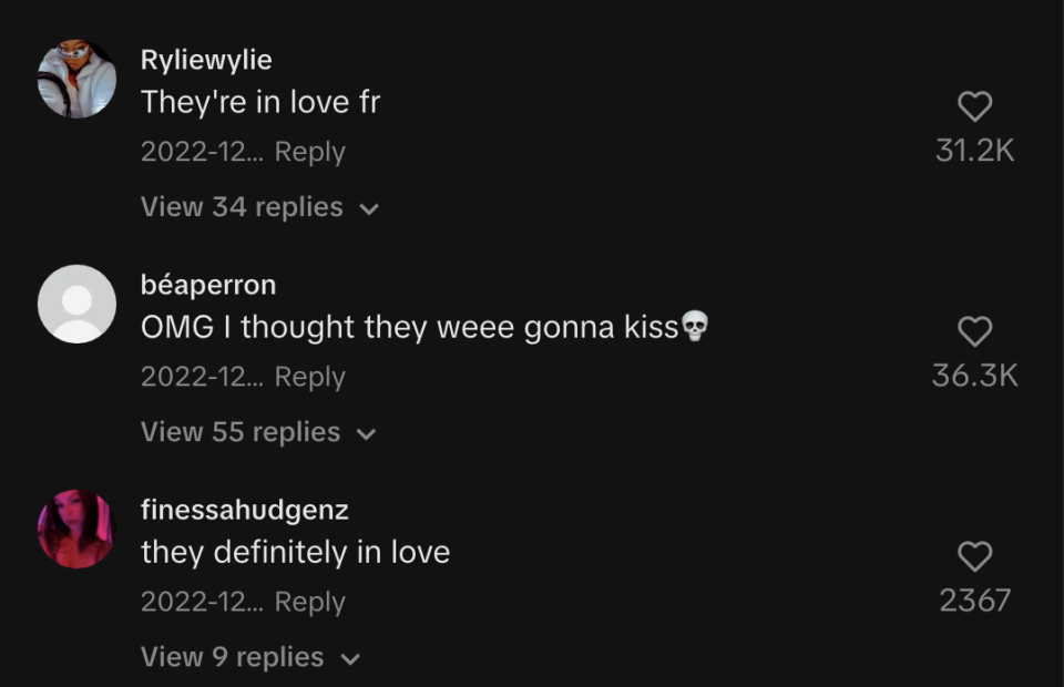 comments saying they're in love