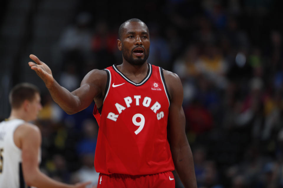 Serge Ibaka will miss Friday night’s game. (AP Photo/David Zalubowski)