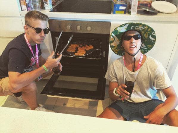 These two partygoers cooked up some fish fingers to soak the alcohol. Photo: Instagram