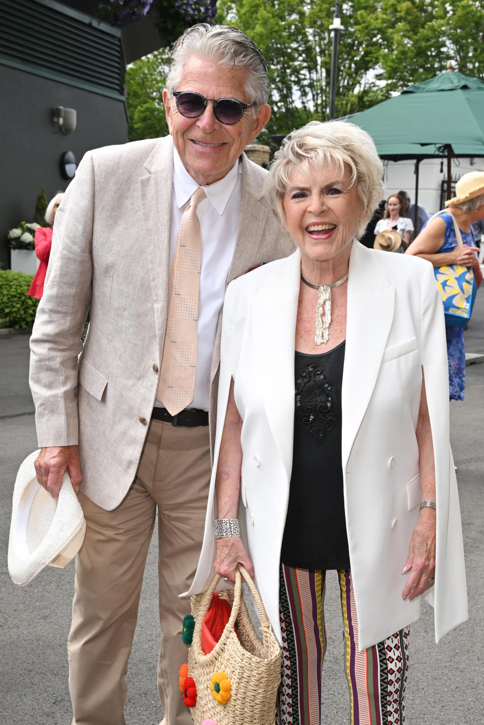 Stephen Way and Gloria Hunniford attend the All England Lawn Tennis and Croquet Club on July 09, 2022 in London, England. (Photo by Karwai Tang/WireImage)