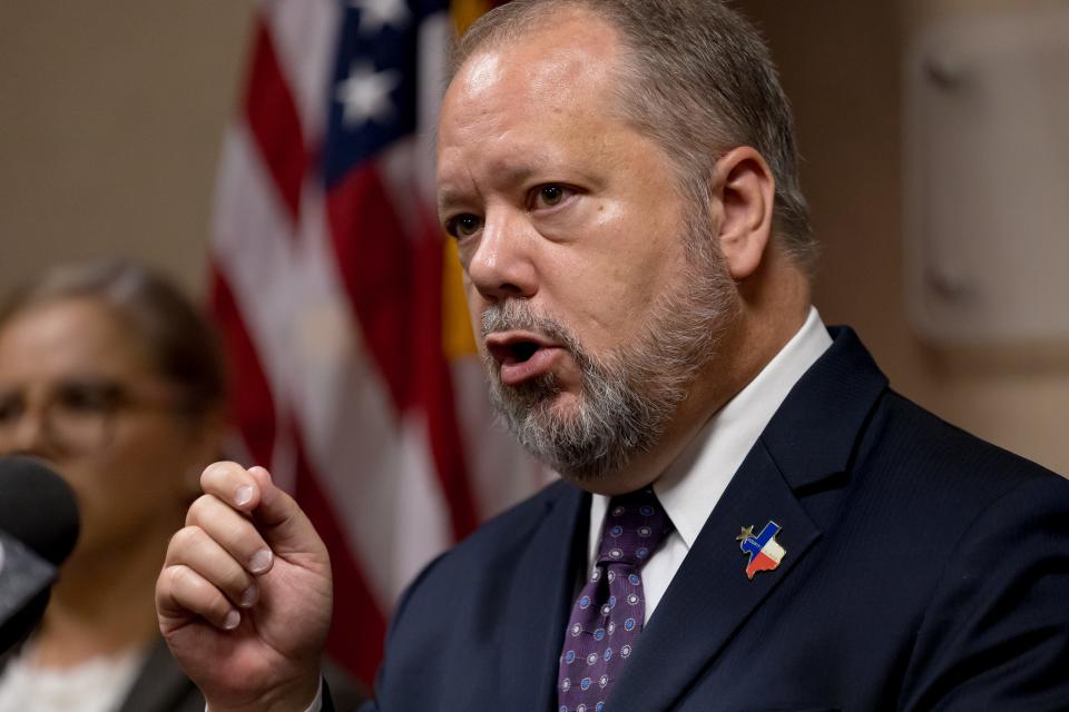 El Paso District Attorney Bill Hicks speaks to the press after listening to the victim impact statements after Facundo Chavez's trial on Thursday, Aug. 10, 2023. An El Paso jury has returned a death penalty sentence for Chavez, who was convicted of killing El Paso Sheriff Deputy Peter Herrera during a 2019 traffic stop.