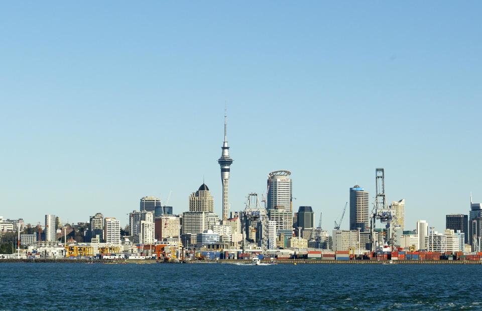 A view from the Auckland Harbour looking back onto the Ports and through to the City skyline. / Credit: Getty