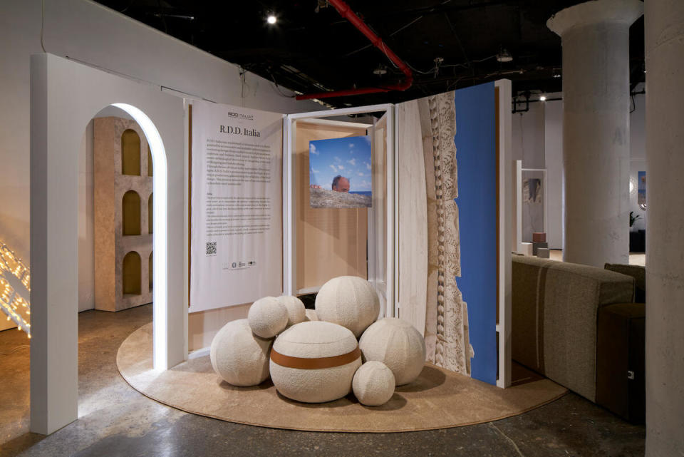 A scene from the Autentico: Design Made in Puglia exhibit, featuring Airu by R.D.D. Italia 