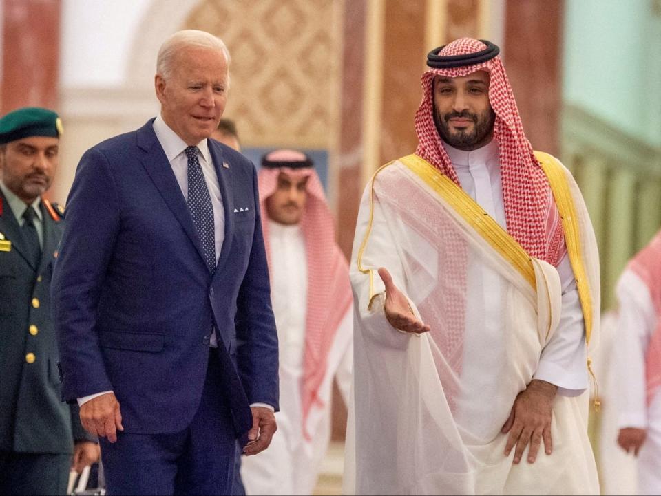 US President Joe Biden meeting Saudi crown prince Mohammed bin Salman in July (VIA REUTERS)