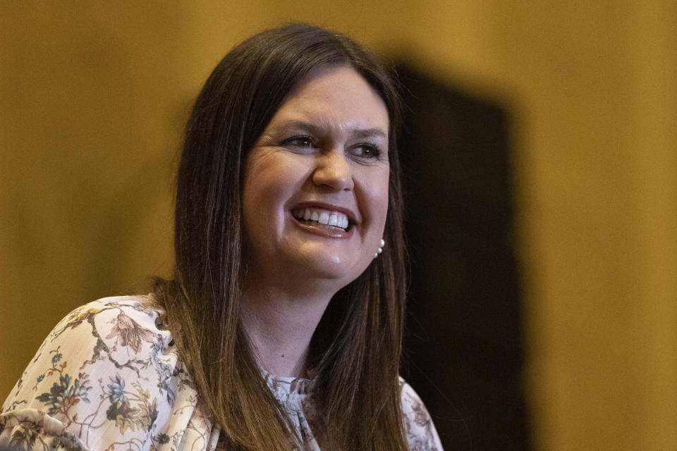 File: Sarah Huckabee Sanders at Republican Jewish Coalition, in Las Vegas, Nevada, Nov. 6, 2021. / Credit: Bridget Bennett/Bloomberg via Getty Images