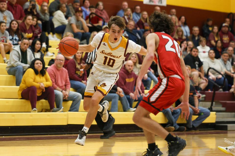 Southeast junior Zach Keto, shown earlier this season against Field, got the Pirates off to a great start Friday with 10 first-half points.
